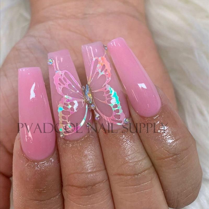 Butterfly Nails Wings Holographic 3D Nail Stickers Decal Self Adhesive Manicure Nail Art Acrylic Designs Tool|Stickers & Decals