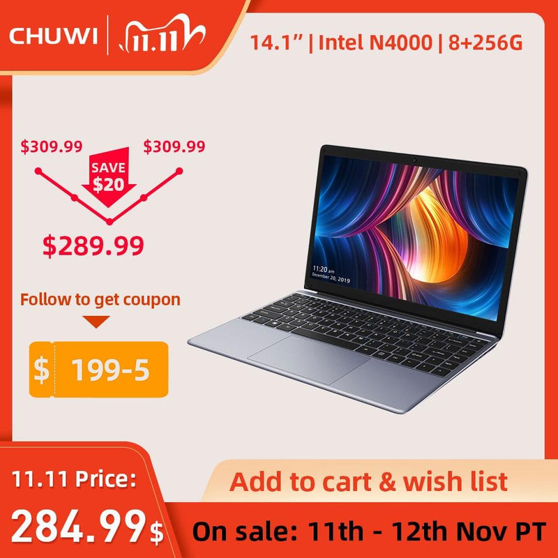 CHUWI HeroBook Pro 14.1 inch 1920*1080 IPS Screen Intel Celeron N4000 Processor DDR4 8GB 256GB SSD Windows 10 Laptop|Laptops