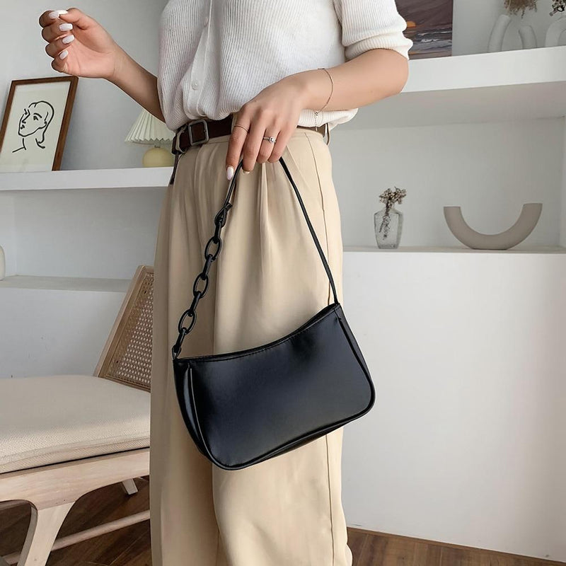 Casual PU Leather Sling Handbag Purse Women Elegant Chain Shoulder Crossbody Bag Popular Simple Female Daily Bag