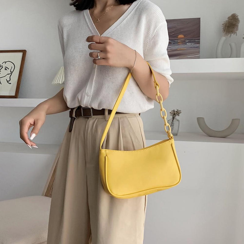 Casual PU Leather Sling Handbag Purse Women Elegant Chain Shoulder Crossbody Bag Popular Simple Female Daily Bag