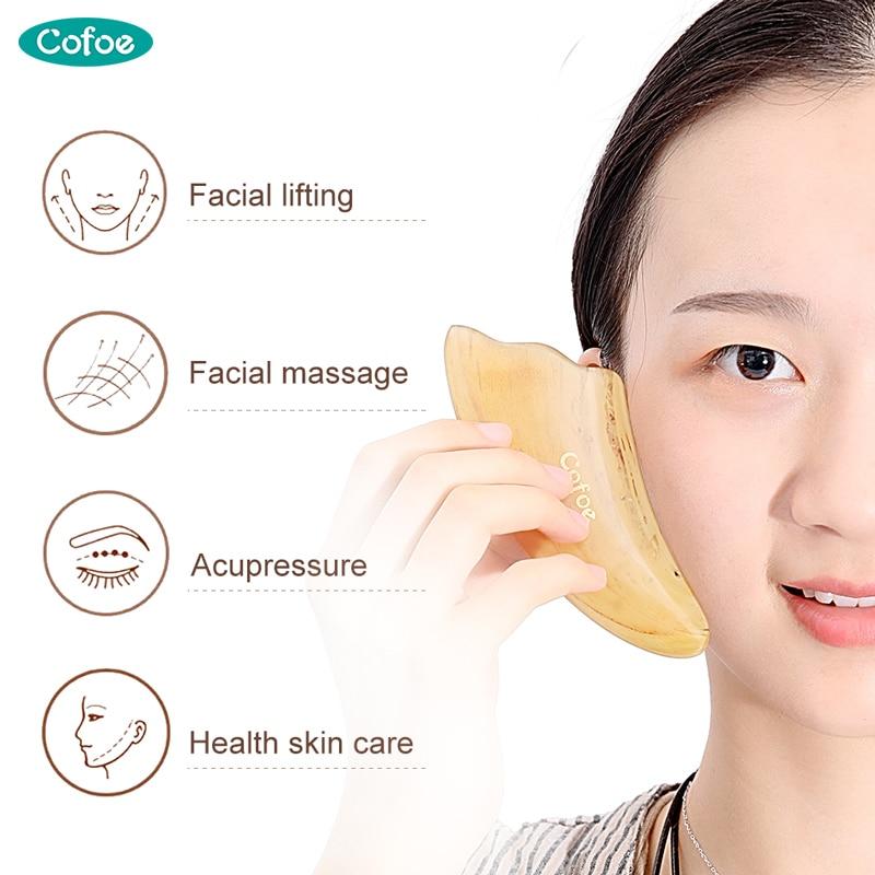 Cofoe Gua Sha Facial Massage Scraping Tool OX Horn Gusha Therapy Guasha Plate Board Scraper for Chinese Medical Skincare