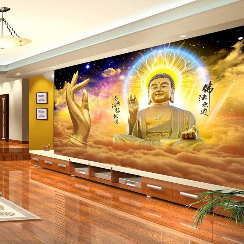 Custom 3D Photo Wallpaper Golden Buddha Statue Art Mural Hotel Hall Living Room Restaurant Buddhist Temple Wall Decor Painting|Wallpapers