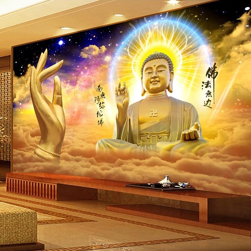 Custom 3D Photo Wallpaper Golden Buddha Statue Art Mural Hotel Hall Living Room Restaurant Buddhist Temple Wall Decor Painting|Wallpapers