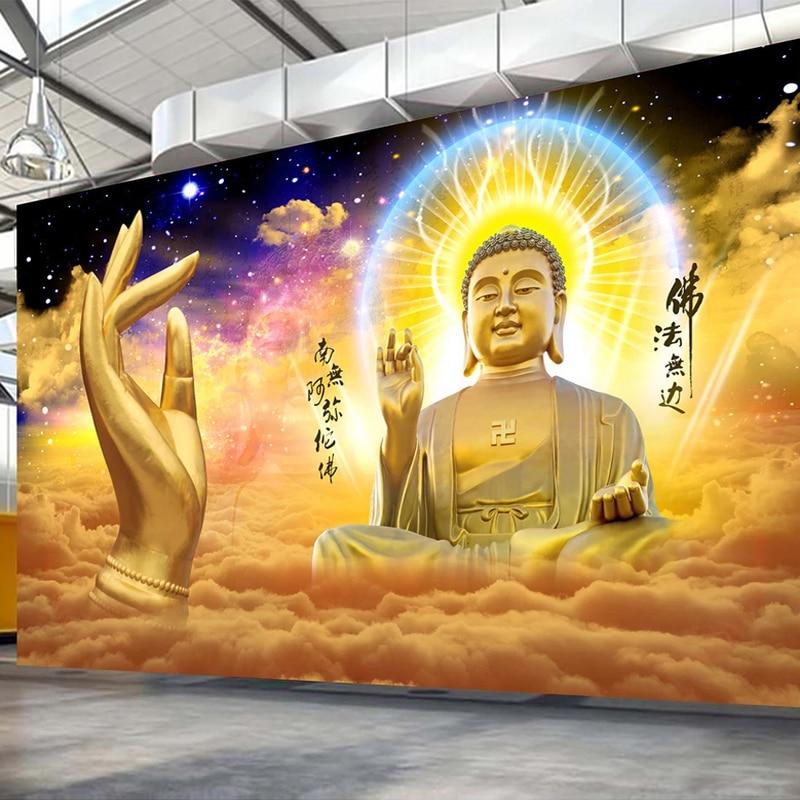 Custom 3D Photo Wallpaper Golden Buddha Statue Art Mural Hotel Hall Living Room Restaurant Buddhist Temple Wall Decor Painting|Wallpapers