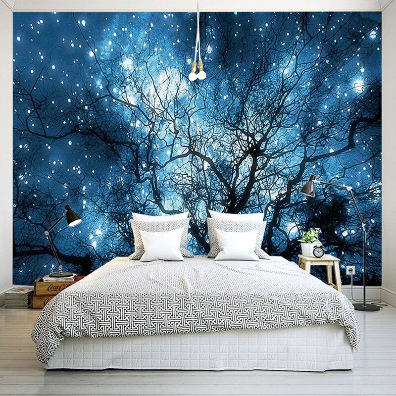 Custom 3D Photo Wallpaper Modern Abstract Art Blue Starry Sky Trees Living Room TV Background Wall Decoration Mural Home Decor|tv background|3d photophoto wallpaper