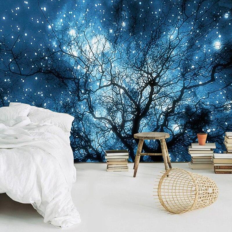 Custom 3D Photo Wallpaper Modern Abstract Art Blue Starry Sky Trees Living Room TV Background Wall Decoration Mural Home Decor|tv background|3d photophoto wallpaper