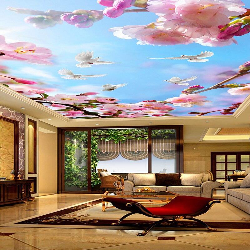 Custom 3D Wall Mural Beautiful Flowers Pigeons Blue Sky Suspended Ceiling Wallpaper Sitting Room Modern Home Decor Wall Papers|wall paper|decorative wall paperceiling wallpaper