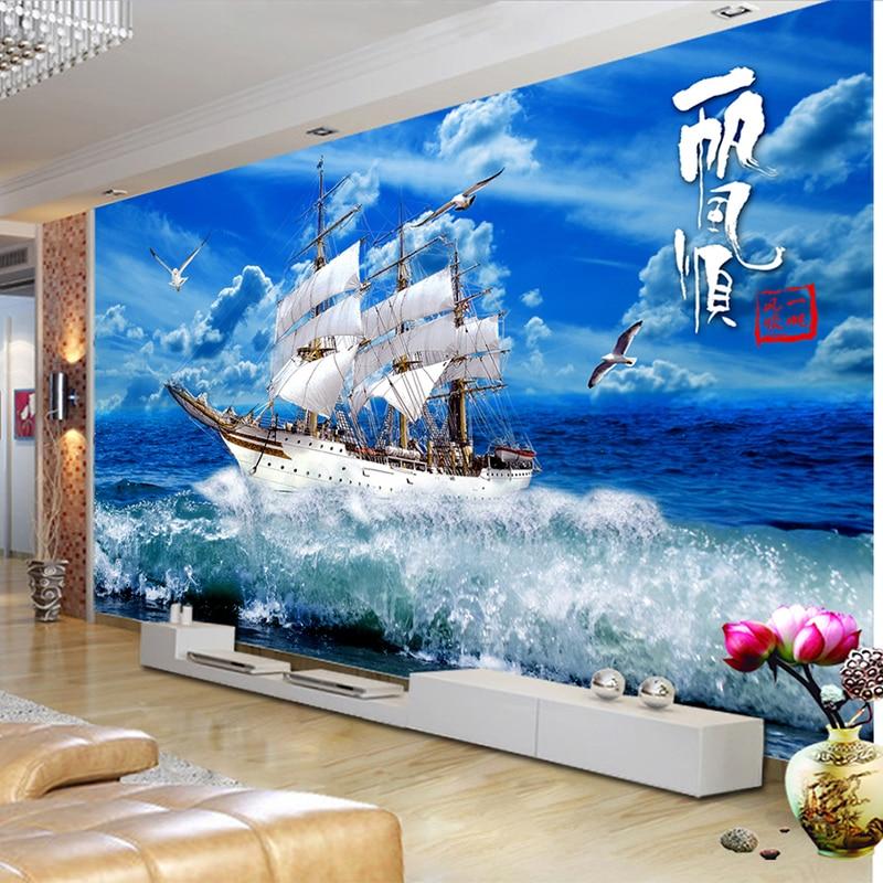 Custom 3D Wallpaper Blue Sky Sailing Ship Nature Landscape 3D Wall Mural Photo Wallpapers Living Room Study Murales De Pared 3 D|wall mural photo wallpaper|wallpaper blue sky3d wallpaper