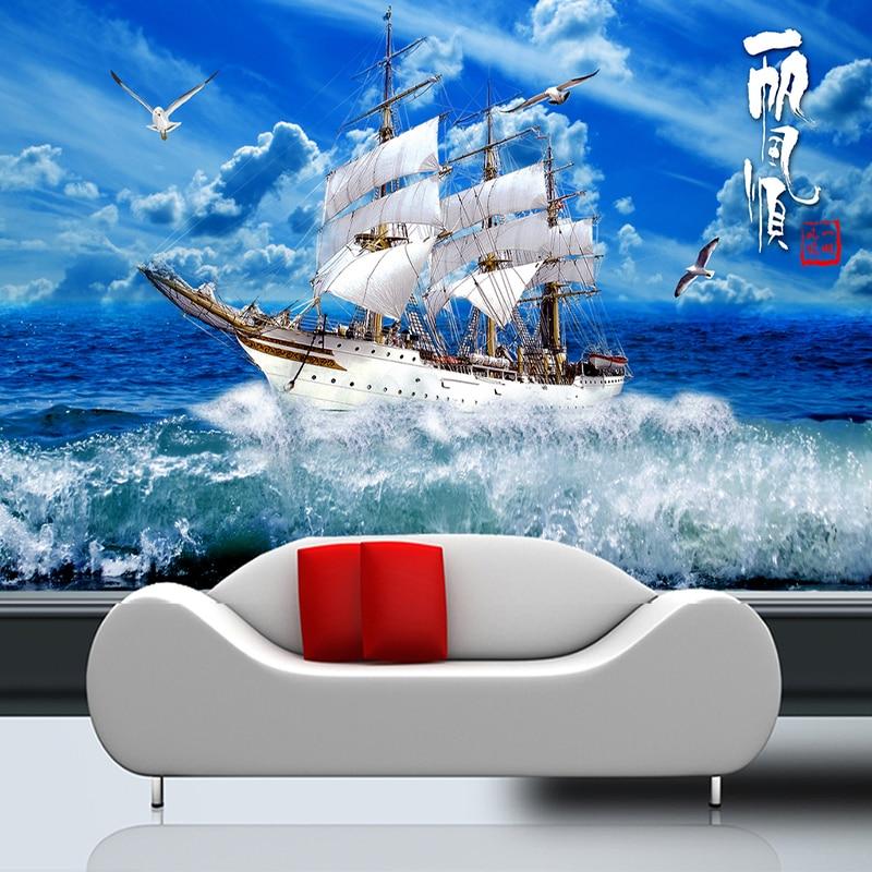 Custom 3D Wallpaper Blue Sky Sailing Ship Nature Landscape 3D Wall Mural Photo Wallpapers Living Room Study Murales De Pared 3 D|wall mural photo wallpaper|wallpaper blue sky3d wallpaper