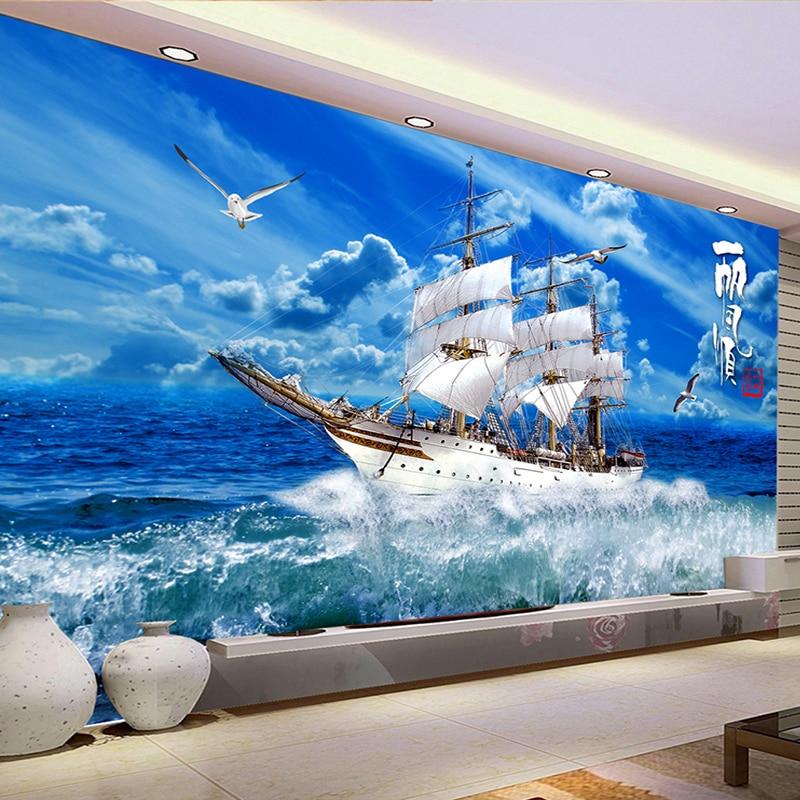 Custom 3D Wallpaper Blue Sky Sailing Ship Nature Landscape 3D Wall Mural Photo Wallpapers Living Room Study Murales De Pared 3 D|wall mural photo wallpaper|wallpaper blue sky3d wallpaper