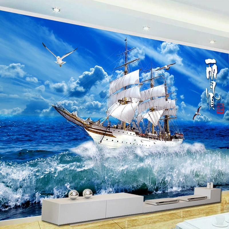 Custom 3D Wallpaper Blue Sky Sailing Ship Nature Landscape 3D Wall Mural Photo Wallpapers Living Room Study Murales De Pared 3 D|wall mural photo wallpaper|wallpaper blue sky3d wallpaper