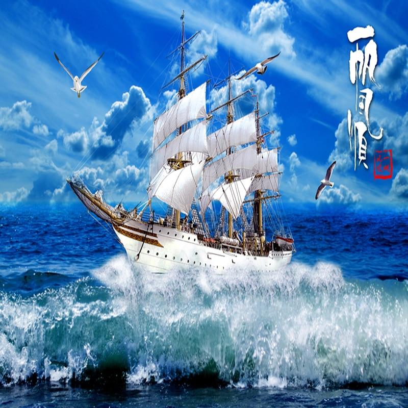 Custom 3D Wallpaper Blue Sky Sailing Ship Nature Landscape 3D Wall Mural Photo Wallpapers Living Room Study Murales De Pared 3 D|wall mural photo wallpaper|wallpaper blue sky3d wallpaper