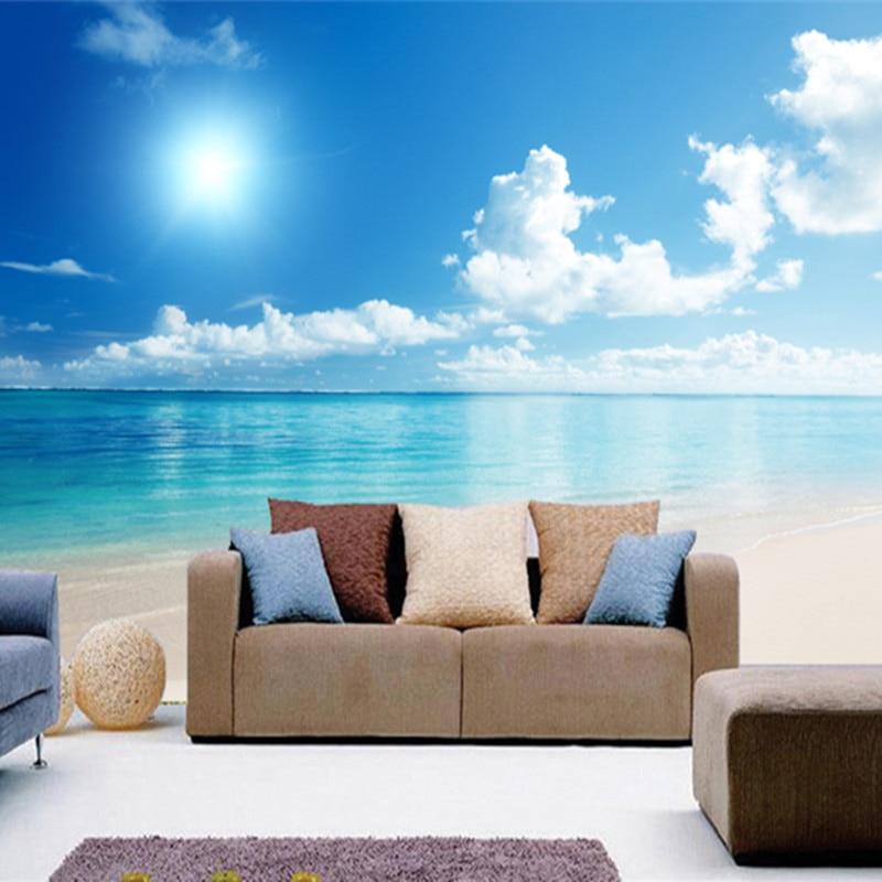 Custom Large Mural Wallpaper Sea Blue Sky 3D Ocean Scenery TV Background Living Room Photo Wallpaper 3D Room Wallpaper Landscape|wallpaper landscape|tv backgroundphoto wallpaper 3d