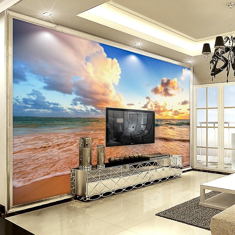 Custom Photo Mural Wallpaper 3D HD Beautiful Sky Beach Waves Landscape Mural Living Room Bedroom Background Wall Painting Decor|mural wallpaper 3d|landscape muralscustom photo murals