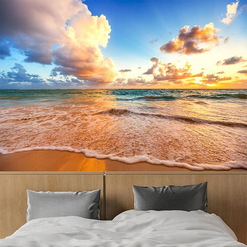 Custom Photo Mural Wallpaper 3D HD Beautiful Sky Beach Waves Landscape Mural Living Room Bedroom Background Wall Painting Decor|mural wallpaper 3d|landscape muralscustom photo murals