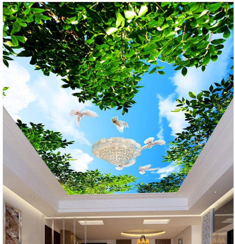 Custom photo 3d ceiling mural wallpaper Branches of blue sky and white dove living room 3d wall murals wallpaper for walls 3 d|Wallpapers