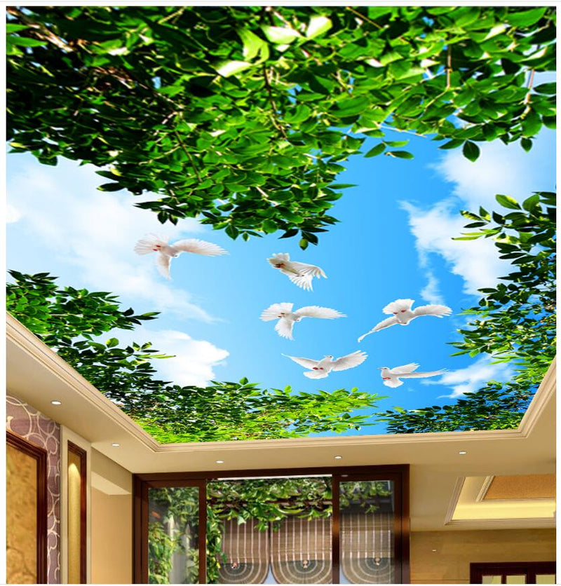 Custom photo 3d ceiling mural wallpaper Branches of blue sky and white dove living room 3d wall murals wallpaper for walls 3 d|Wallpapers