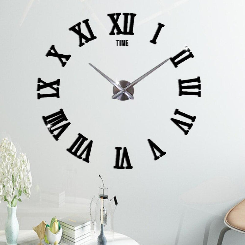 DIY 3D Large Wall Clock Sticker Acrylic Mirror Big Kitchen Clock Modern Design Roman Numerals Living Room Decor|Wall Clocks