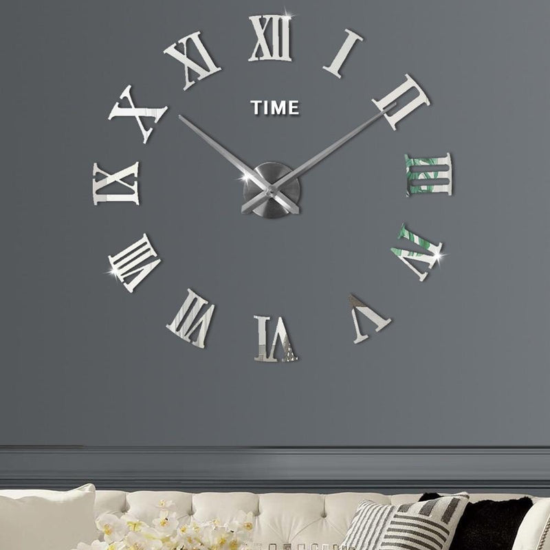 DIY 3D Large Wall Clock Sticker Acrylic Mirror Big Kitchen Clock Modern Design Roman Numerals Living Room Decor|Wall Clocks