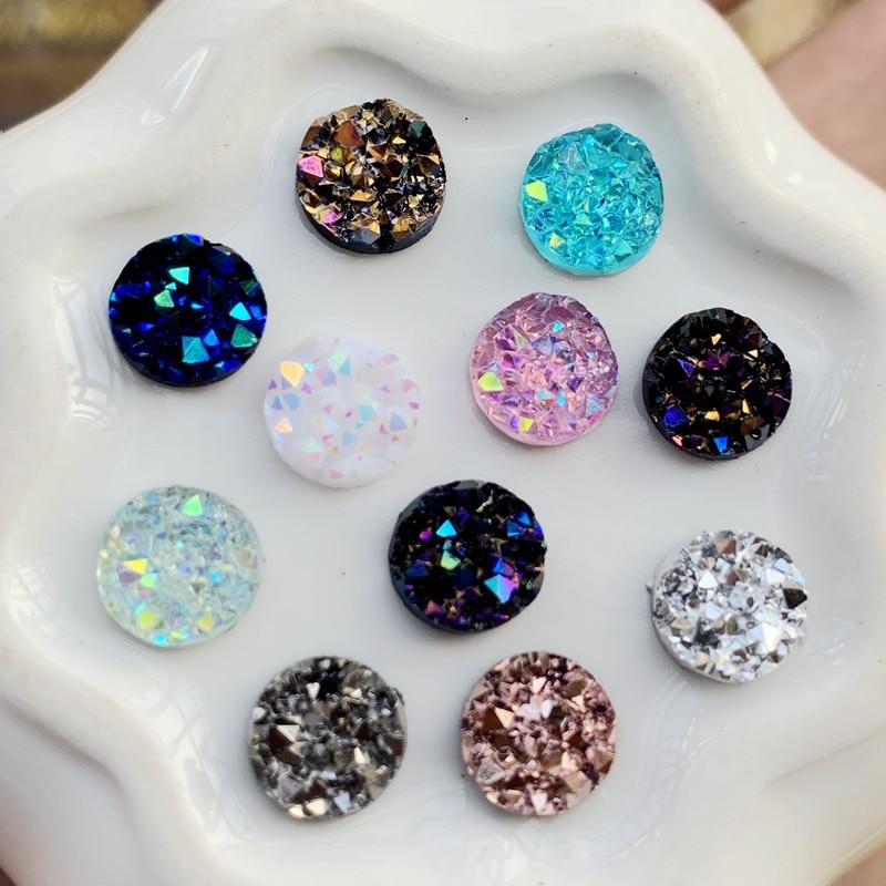 DIY AB Resin Bling Irregularity Surface Ore Crystal 8mm&10mm Round Flatback Rhinestone Ornament DIY Wedding Appliques Craft B96|Rhinestones