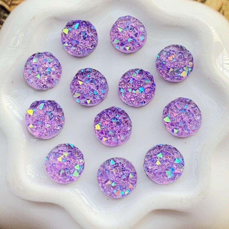 DIY AB Resin Bling Irregularity Surface Ore Crystal 8mm&10mm Round Flatback Rhinestone Ornament DIY Wedding Appliques Craft B96|Rhinestones