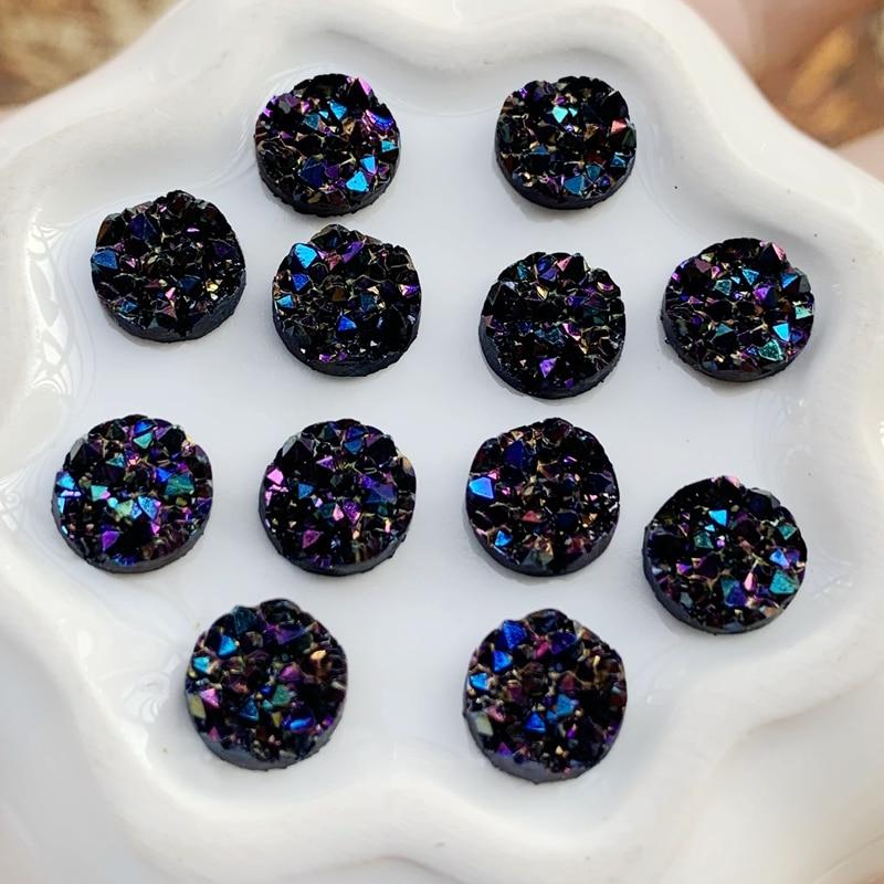 DIY AB Resin Bling Irregularity Surface Ore Crystal 8mm&10mm Round Flatback Rhinestone Ornament DIY Wedding Appliques Craft B96|Rhinestones