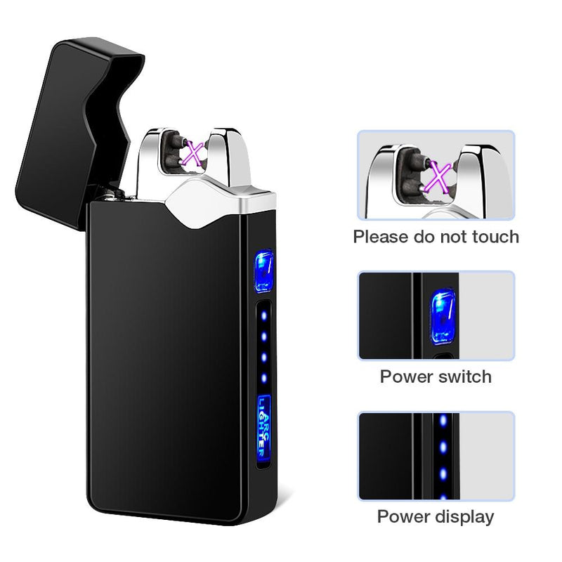 Electric Dual Arc Lighter USB Rechargeable Windproof Flameless Plasma Pulse Lighters For Cigarette Candle With LED Power Display|Cigarette Accessories