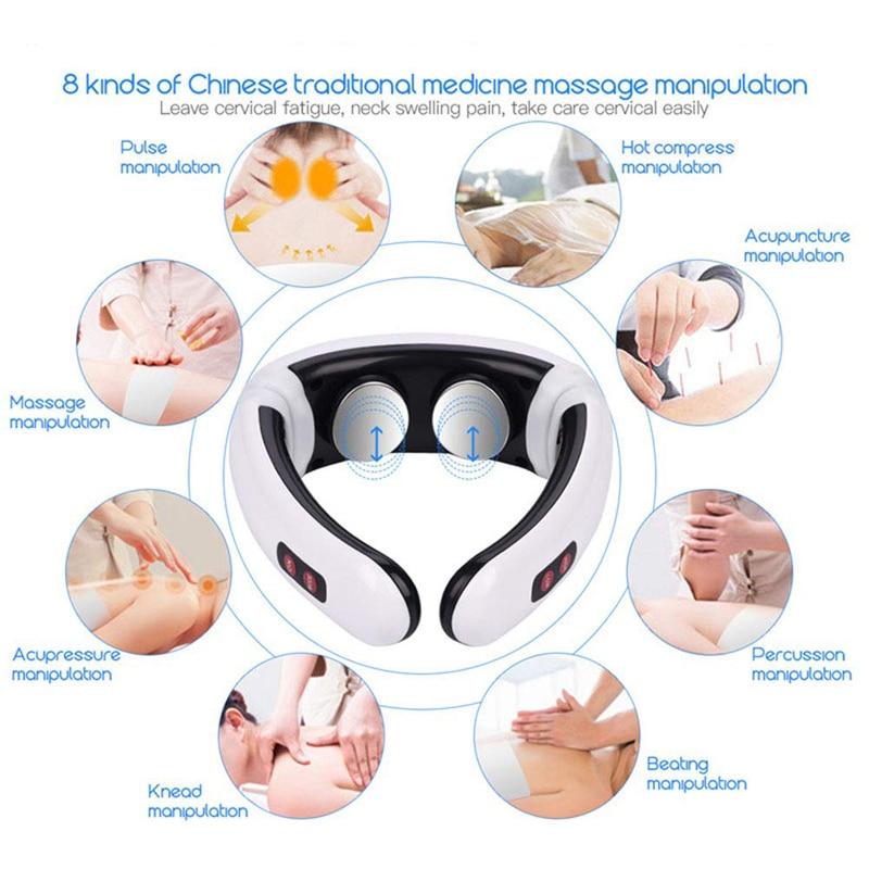 Electric Pulse Back And Neck Massager Far Infrared Heating Therapy Pain Cervical Massage Collar Health Care Relax Acupuncture|Neck Massage Instrument