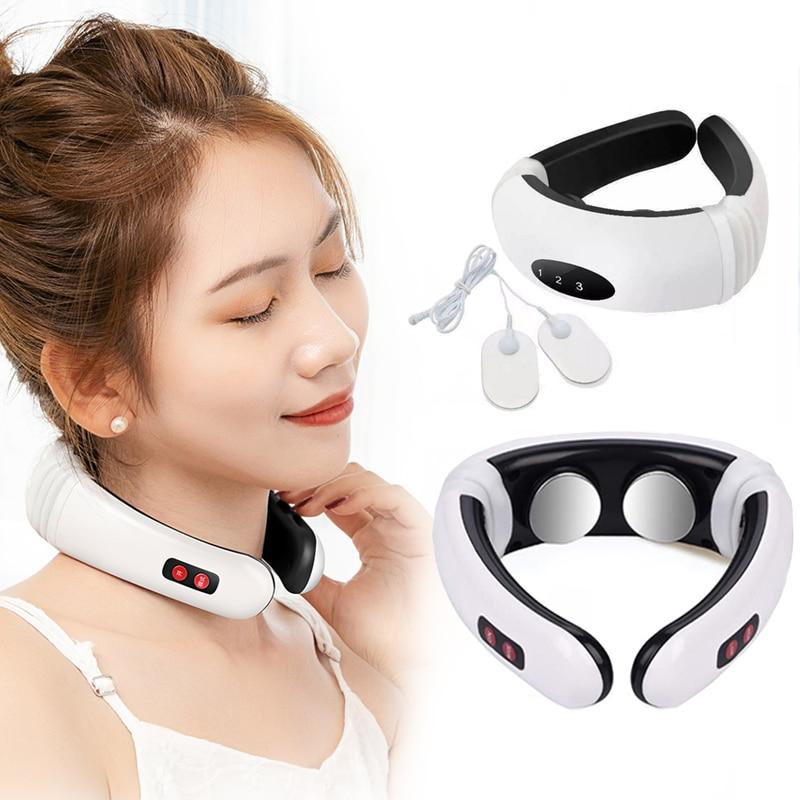 Electric Pulse Back And Neck Massager Far Infrared Heating Therapy Pain Cervical Massage Collar Health Care Relax Acupuncture|Neck Massage Instrument