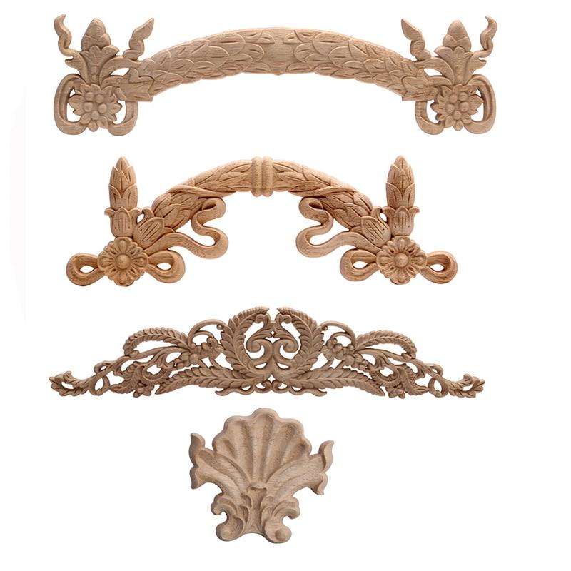 European style Wood Carving Decal Solid Wood Furniture Decorative Accessories Door Heart Long Flower Pieces Wholesale and Retail|Statues & Sculptures