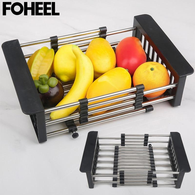 FOHEEL Retractable Kitchen Sink Drain Rack Creative Silica Gel Drainage Rack Drying Stainless Steel Tube Holder Foldable|Kitchen Drains & Strainers