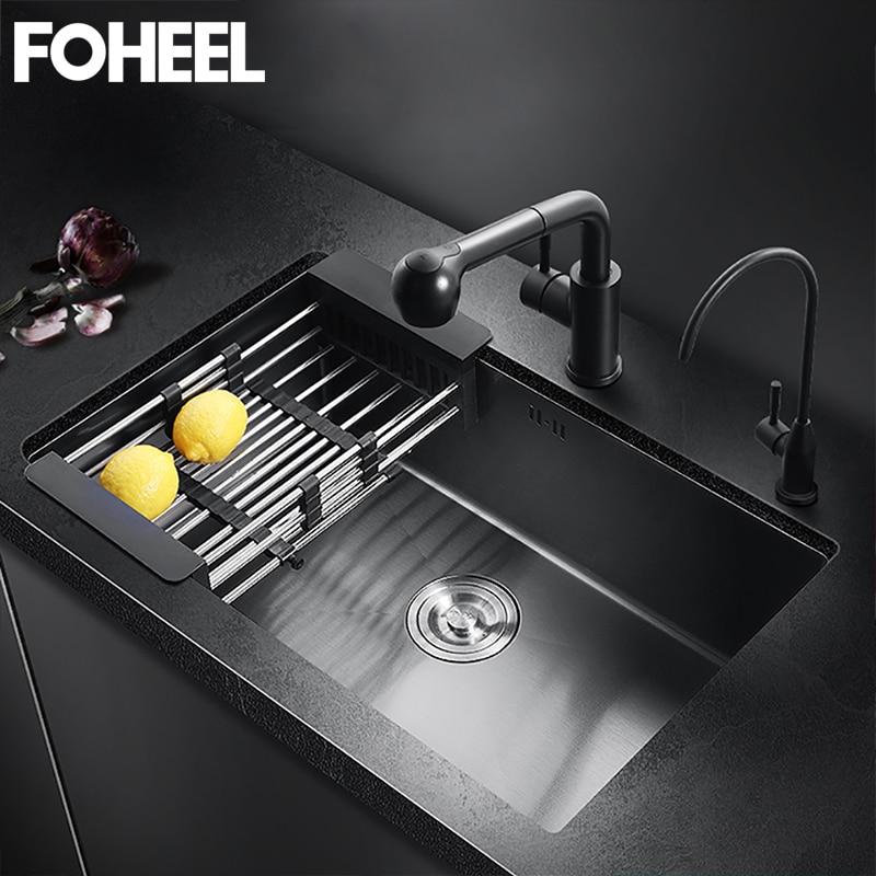 FOHEEL Retractable Kitchen Sink Drain Rack Creative Silica Gel Drainage Rack Drying Stainless Steel Tube Holder Foldable|Kitchen Drains & Strainers