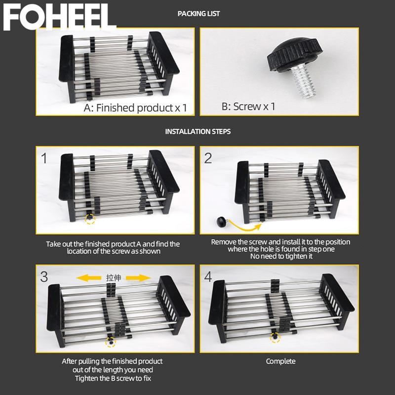 FOHEEL Retractable Kitchen Sink Drain Rack Creative Silica Gel Drainage Rack Drying Stainless Steel Tube Holder Foldable|Kitchen Drains & Strainers