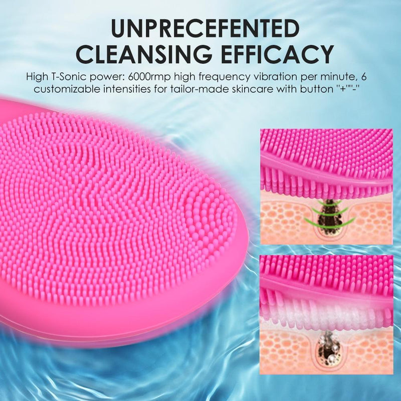 Facial Cleansing Brush Rechargeable Waterproof Silicone Face Brush Sonic Vibration Deep Cleaning Blackhead Remover Anti Aging|Home Use Beauty Devices