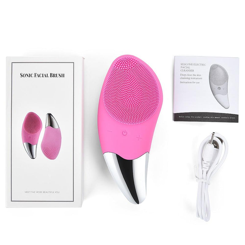 Facial Cleansing Brush Rechargeable Waterproof Silicone Face Brush Sonic Vibration Deep Cleaning Blackhead Remover Anti Aging|Home Use Beauty Devices