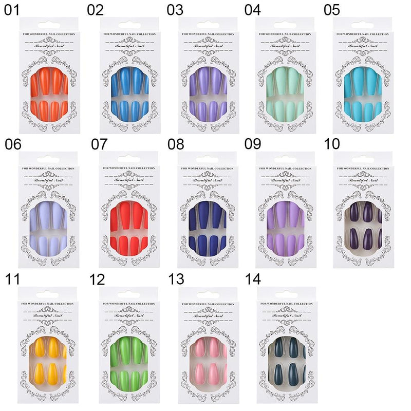 Fashion 24Pcs/Set False Nail Tips Matte Full Cover Long Ballet Fake Nails With Glue Nail Art Manicure French Manicure Tools|False Nails