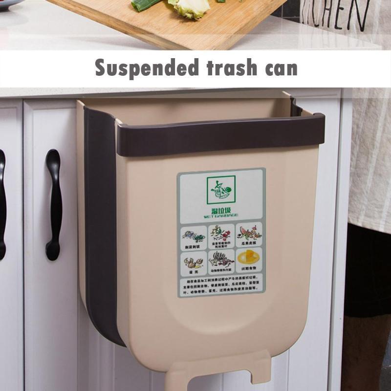 Folding Waste Bin Kitchen Cabinet Door Car Hanging Trash Can Wall Mounted Trashcan for Bathroom Toilet Waste Storage Bucket|Waste Bins