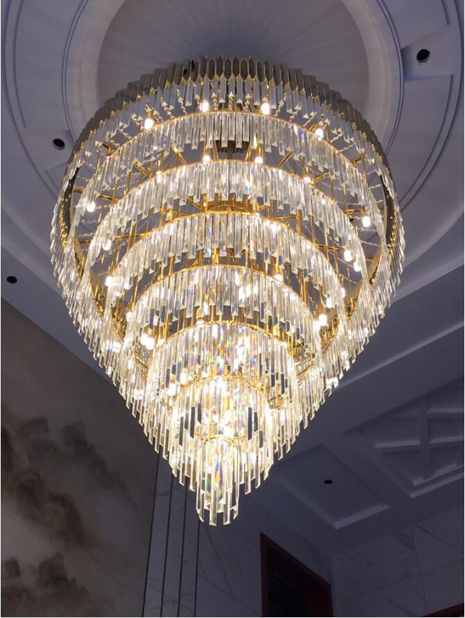 Large crystal chandelier in duplex building luxury hotel lobby engineering villa living room hollow chandelier|Chandeliers