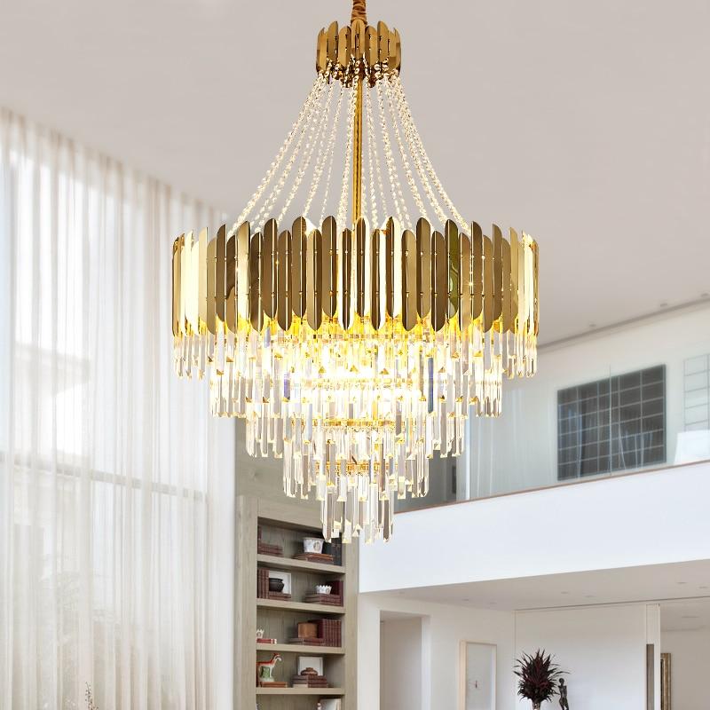 Large crystal chandelier in duplex building luxury hotel lobby engineering villa living room hollow chandelier|Chandeliers