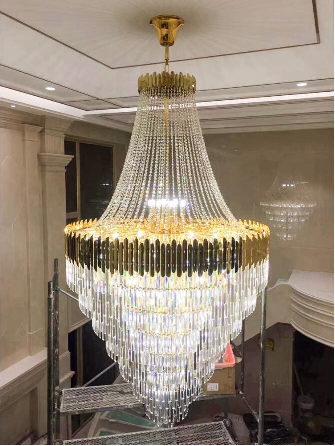 Large crystal chandelier in duplex building luxury hotel lobby engineering villa living room hollow chandelier|Chandeliers