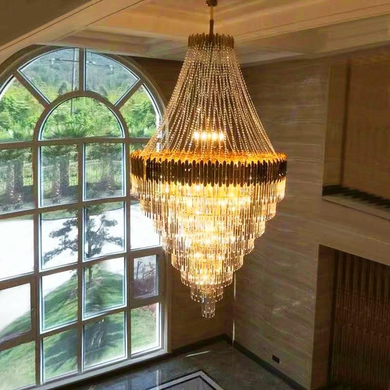 Large crystal chandelier in duplex building luxury hotel lobby engineering villa living room hollow chandelier|Chandeliers