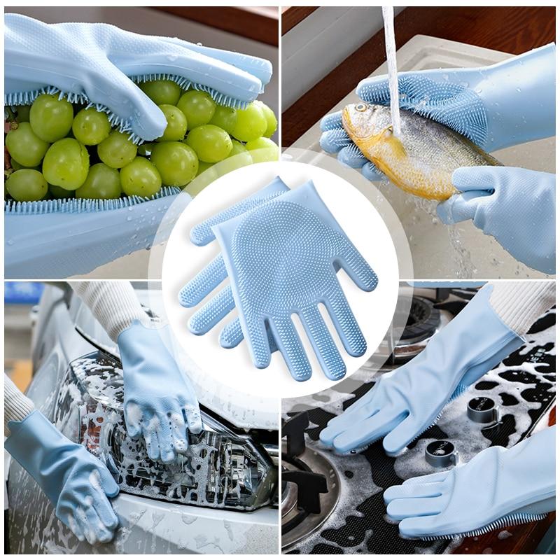 Magic Silicone Dishwashing Scrubber Dish Washing Sponge Rubber Scrub Gloves Kitchen Cleaning 1 Pair|Household Gloves