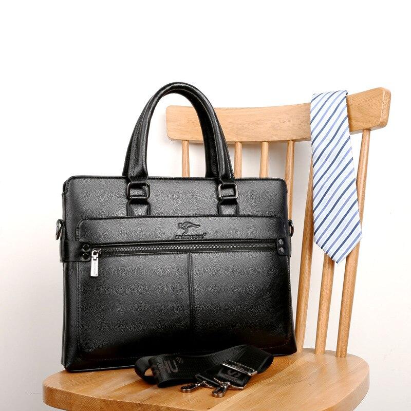 Men's Leather Briefcase PU Material 14inch Men's Shoulder Bag For Men Crossbody Bags 2019 Fashion Bussiness Briefcase handbag|Briefcases