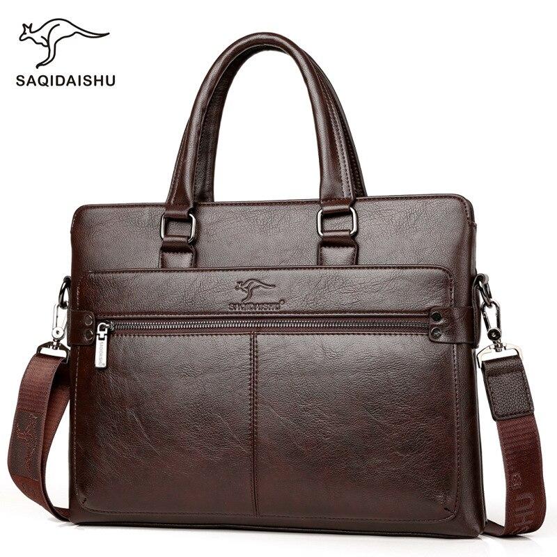 Men's Leather Briefcase PU Material 14inch Men's Shoulder Bag For Men Crossbody Bags 2019 Fashion Bussiness Briefcase handbag|Briefcases