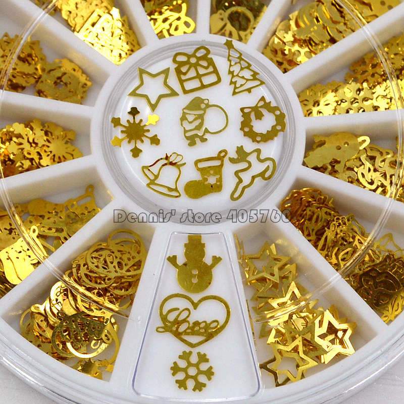 Mix Merry Christmas Element X'mas Tree Bell Elk Santa Claus Snowman Snowflake Metallic Nail Art Sequins Decals Gem DIY Wheel|Rhinestones & Decorations