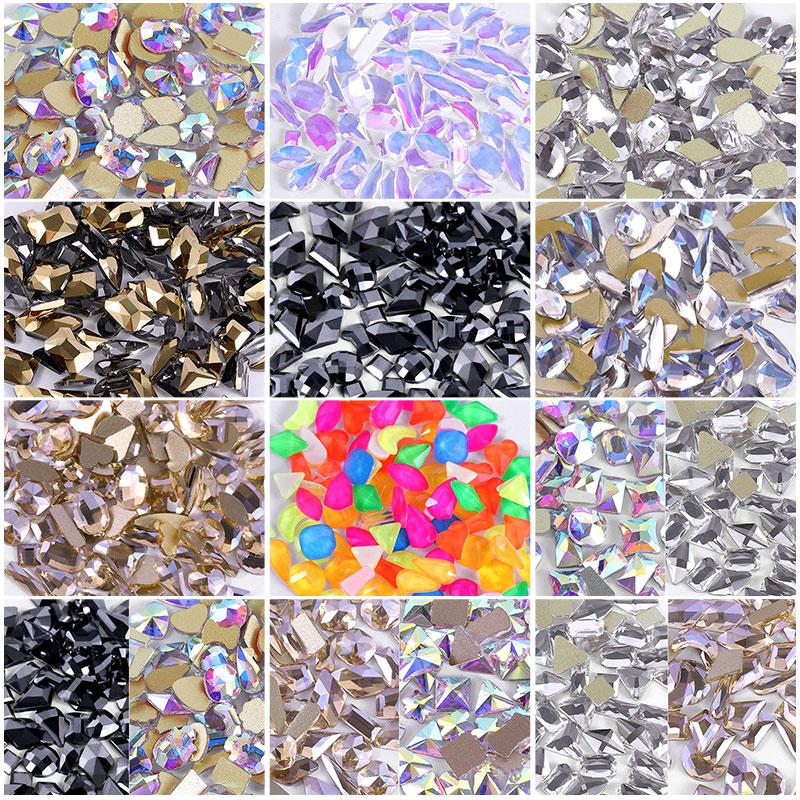 Mixed 100pcs Crystal AB Nail Art Rhinestones Flatback Strass Shiny Glass Nail Stones Gems For 3D Nails DIY Manicure Decorations|Rhinestones & Decorations