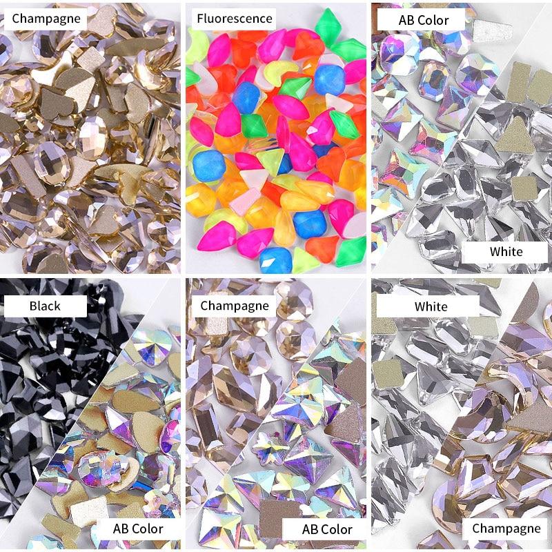 Mixed 100pcs Crystal AB Nail Art Rhinestones Flatback Strass Shiny Glass Nail Stones Gems For 3D Nails DIY Manicure Decorations|Rhinestones & Decorations