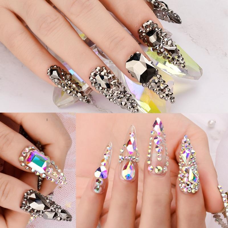 Mixed 100pcs Crystal AB Nail Art Rhinestones Flatback Strass Shiny Glass Nail Stones Gems For 3D Nails DIY Manicure Decorations|Rhinestones & Decorations