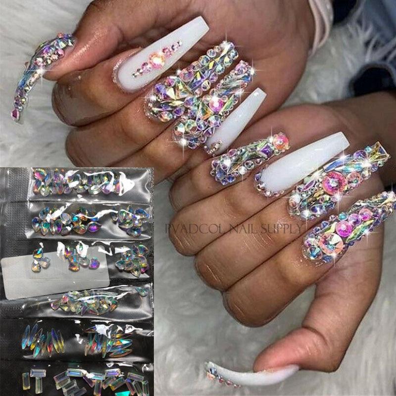 Mixed 3D AB Diamond Gems Nail Glitter Rhinestones Nail Art Decorations Shiny Stones Charm Manicure Accessories|Rhinestones & Decorations