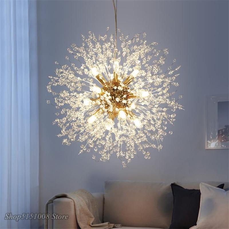 Modern LED Crystal Chandelier Pendant Hanging Lamp Dandelion Chandelier Lighting Luminaire for Living Dining Room Decor Fixtures|Pendant Lights